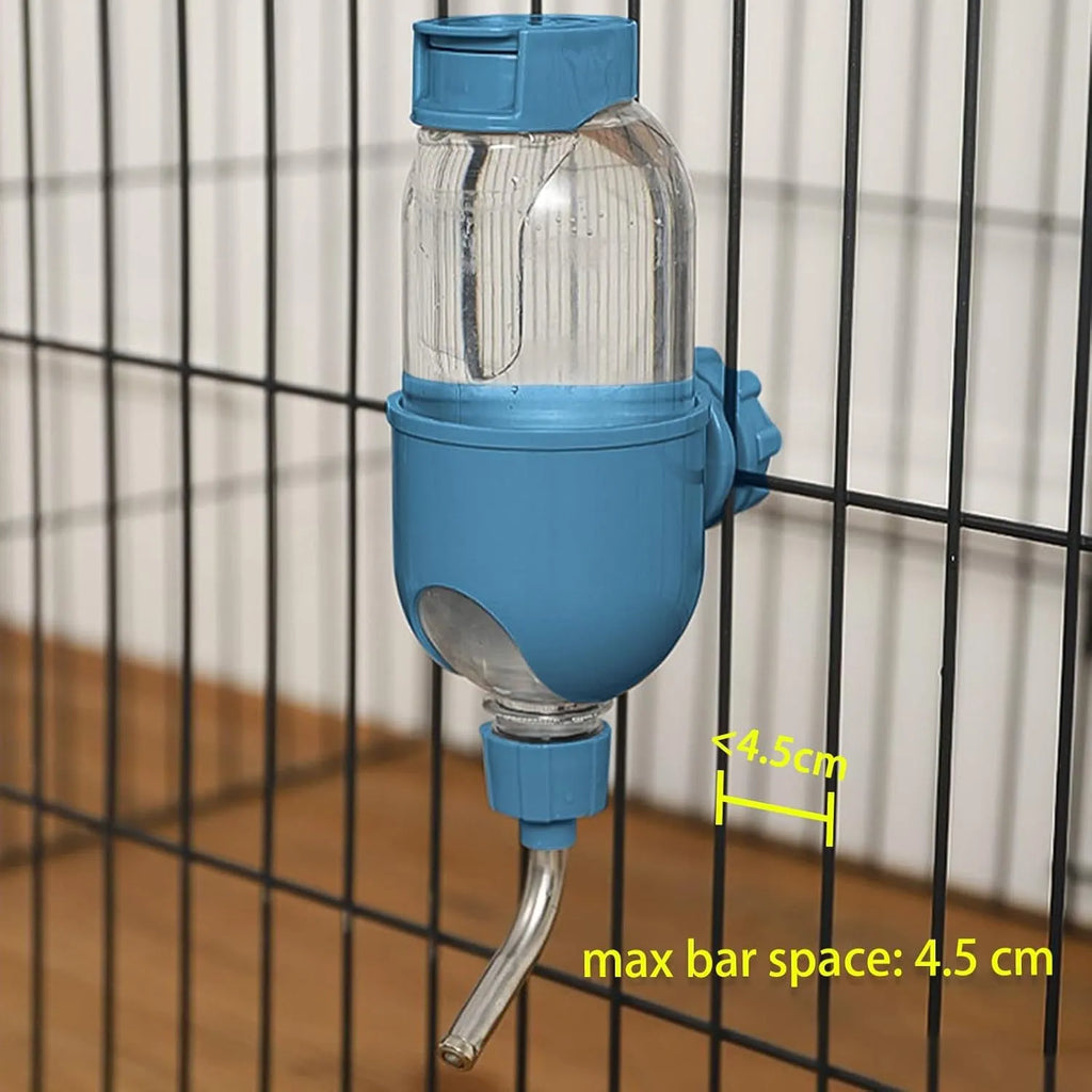 Blue small animal cage water bottle with rotatable nozzle and metal clip for rabbits and guinea pigs.