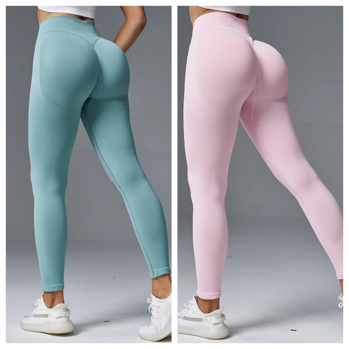 Women's mid-waist yoga pants in cotton blend fabric with hip-lifting design for fitness activities
