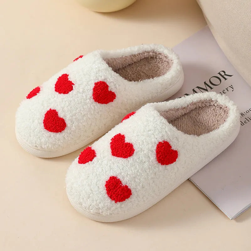 Women's plush slippers with cartoon love patterns and PVC non-slip soles