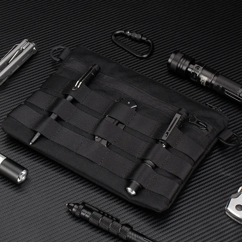 Black Oxford cloth outdoor waist bag showing compact 18 by 3.5 cm size.