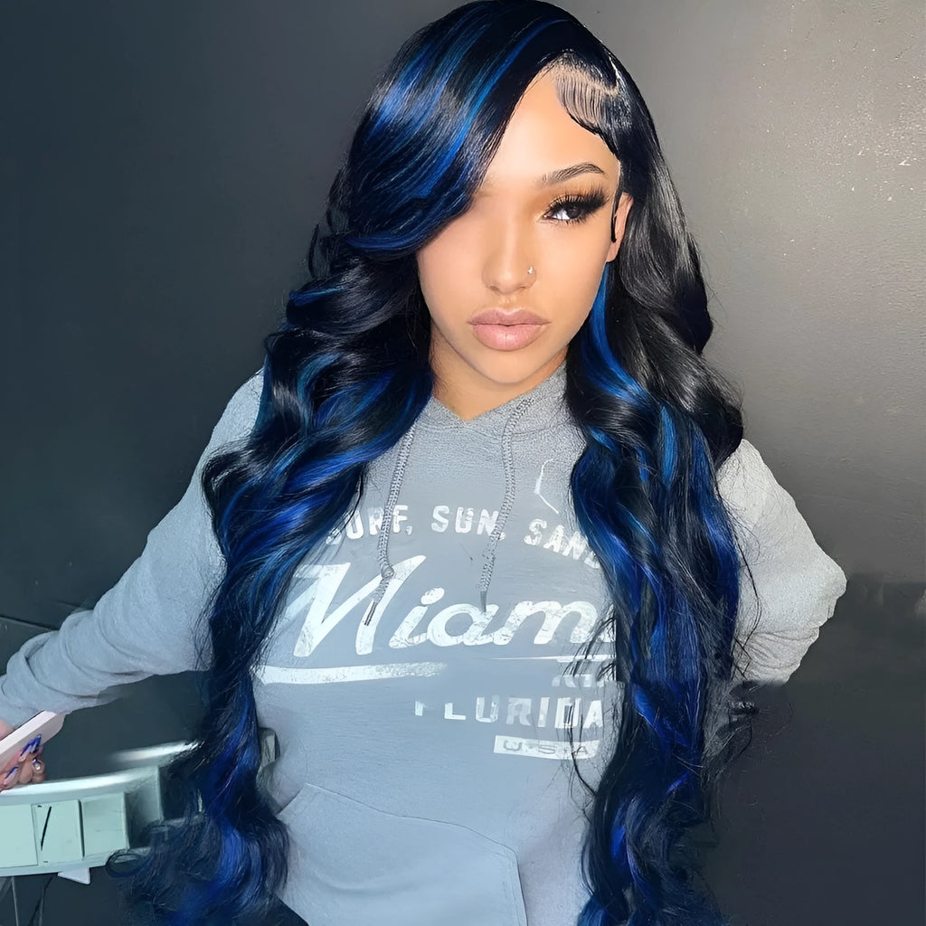 Real human hair lace front wig with 4x4 lace frontal shown in a long length style.