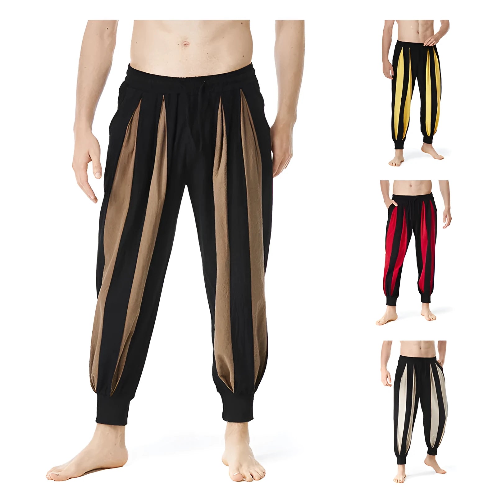Men's straight-leg casual trousers in polyester available in four colours and six sizes