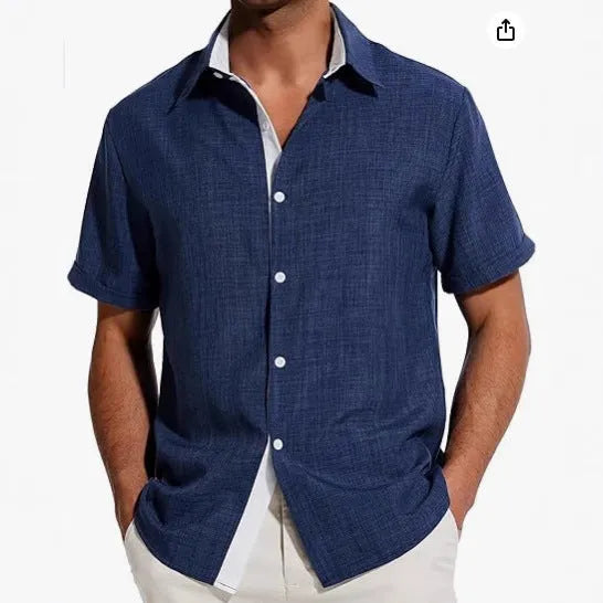 Men's grey short-sleeved shirt with floral print pattern, cardigan style.
