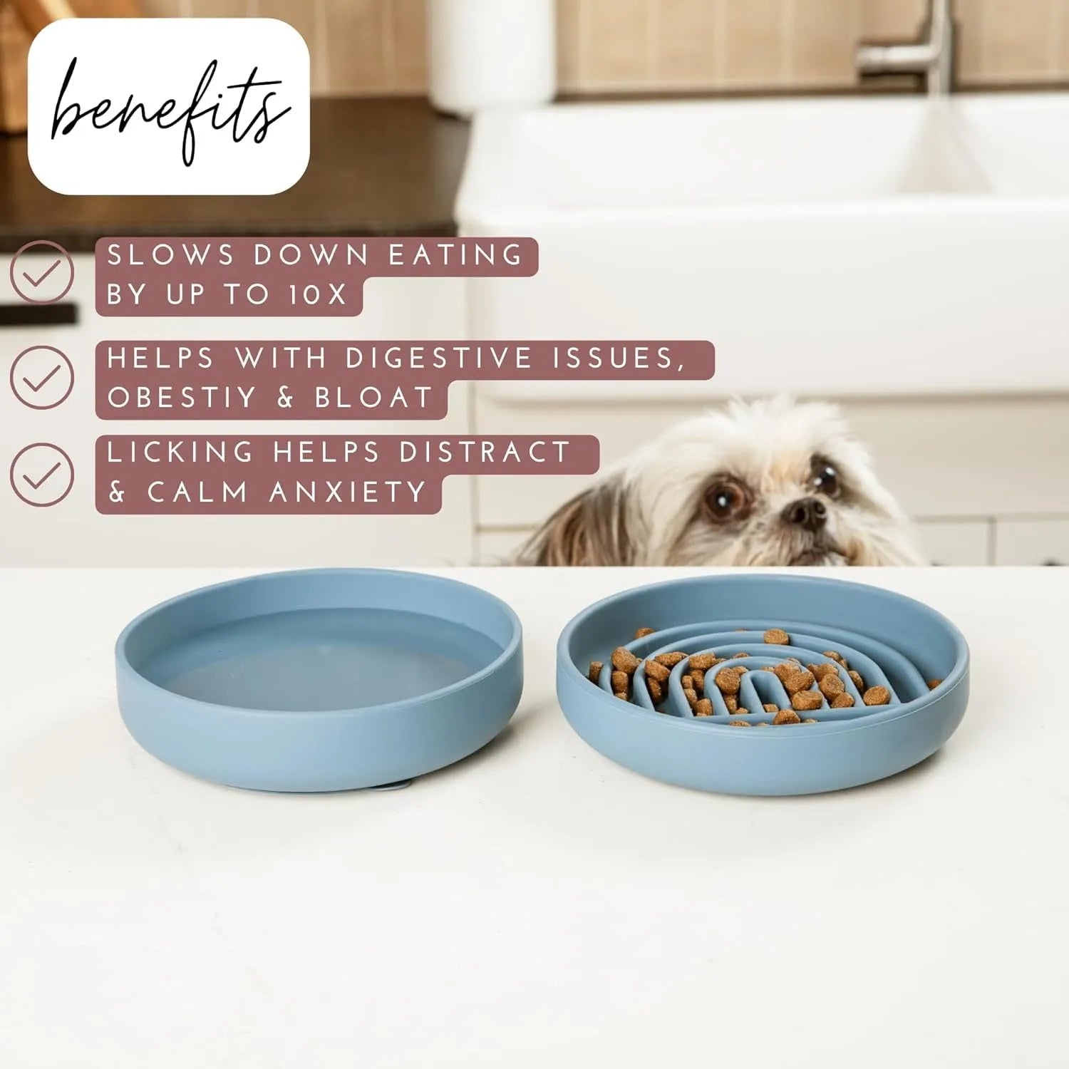 Silicone dog slow feeder bowl with textured ridges, shown in mustard green colour.