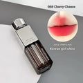 Kakashow lock colour velvet lip paint in matte finish showing six shade options including cream smoked apricot and cherry fromage