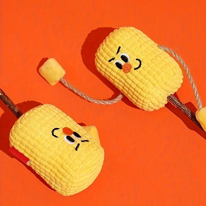 Corn cob shaped cat dental toy made from polio wood measuring 7cm by 6cm by 15cm