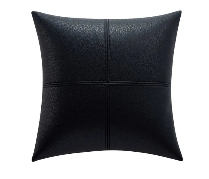 Solid colour soft cowhide leather pillow cover in a Nordic style, shown in beige white.