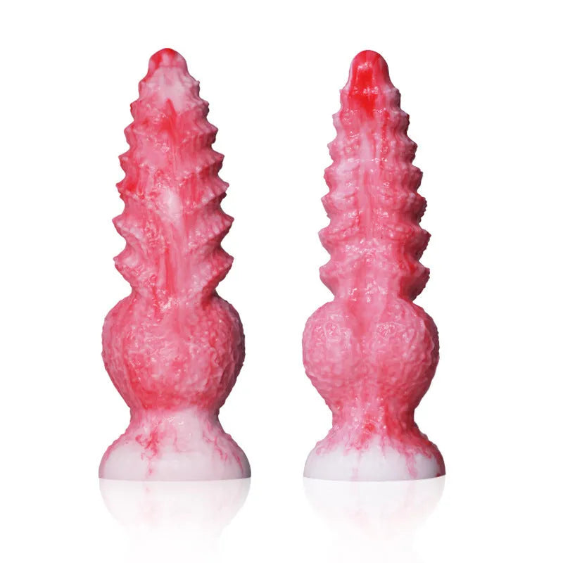 Pink platinum silicone women's masturbation device with shaped penis design - Berserker S and M sizes