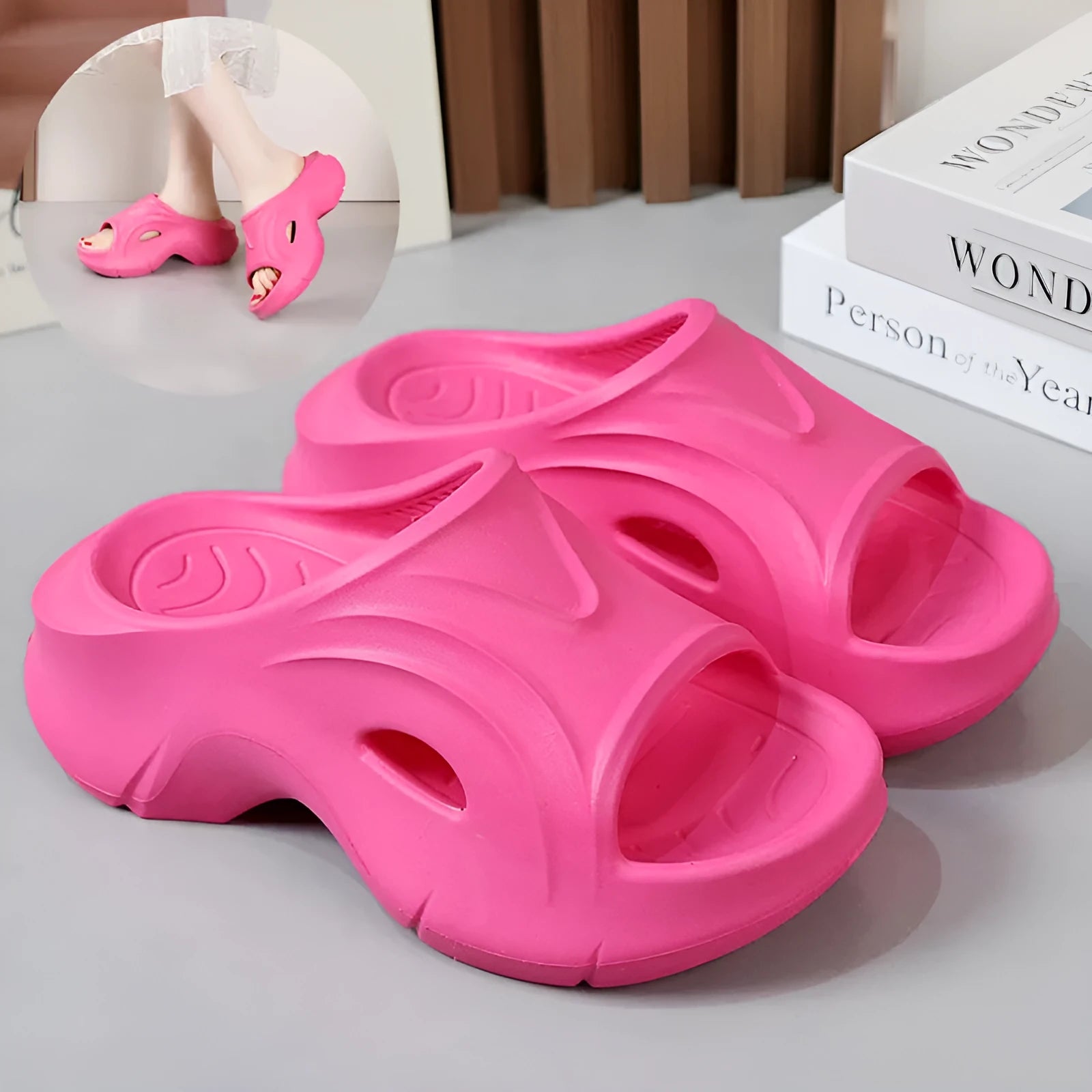 Super thick-soled EVA slippers for women in white black rose red colours