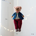 Cartoon-style plush bear couple set showing princess bear and gentleman bear with plaid suit design in soft cloth fabric