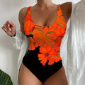 Women's tight fit one-piece swimsuit with 3D printed pattern in orange red, sky blue or purple with Lycra lining