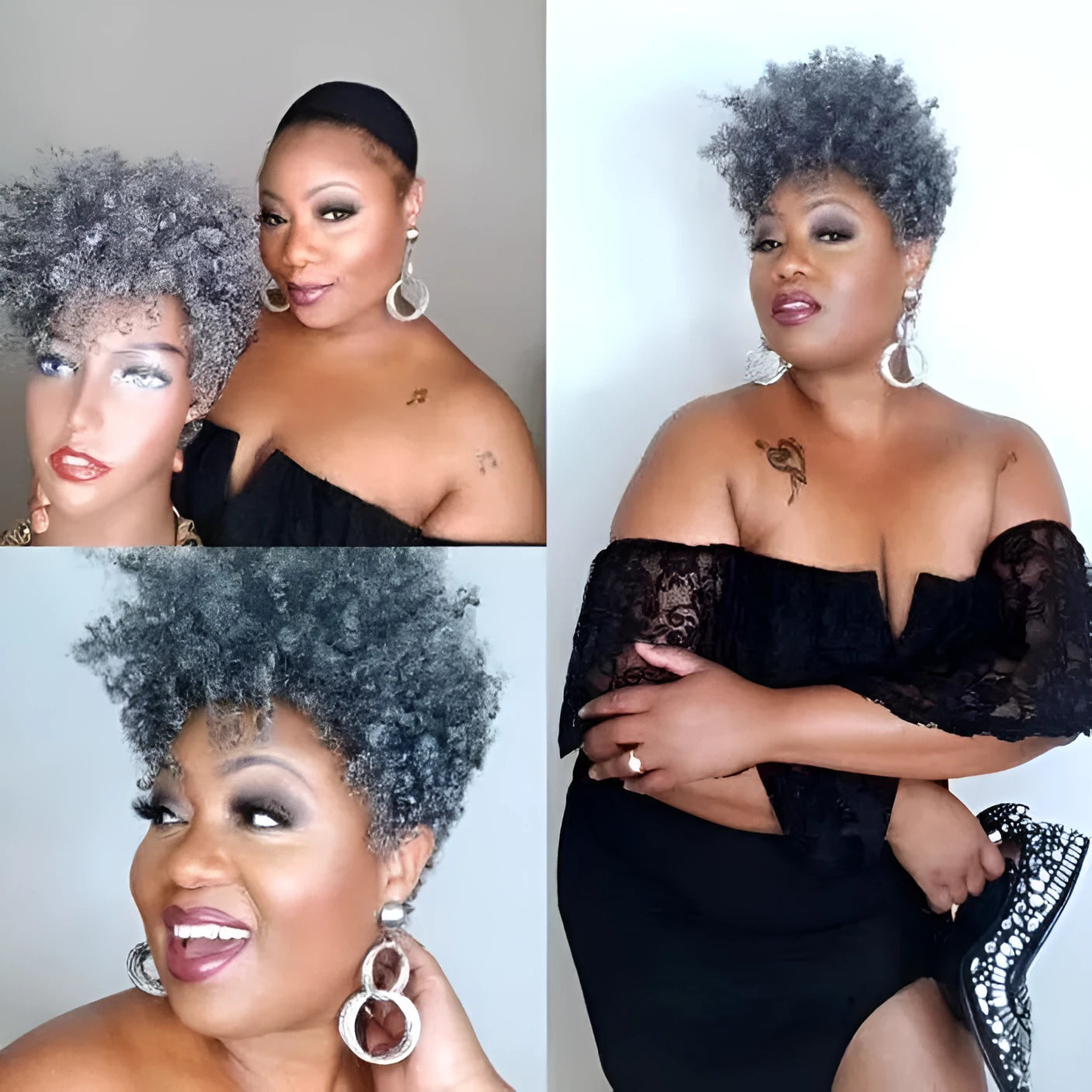 Women's short synthetic wig with simple rolls style in multiple colour options including black, brown, gold and gray