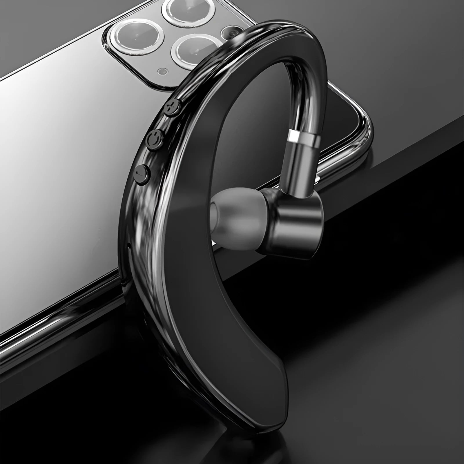 A single black or blue wireless in-ear Bluetooth headset with a microphone, shown on its own.