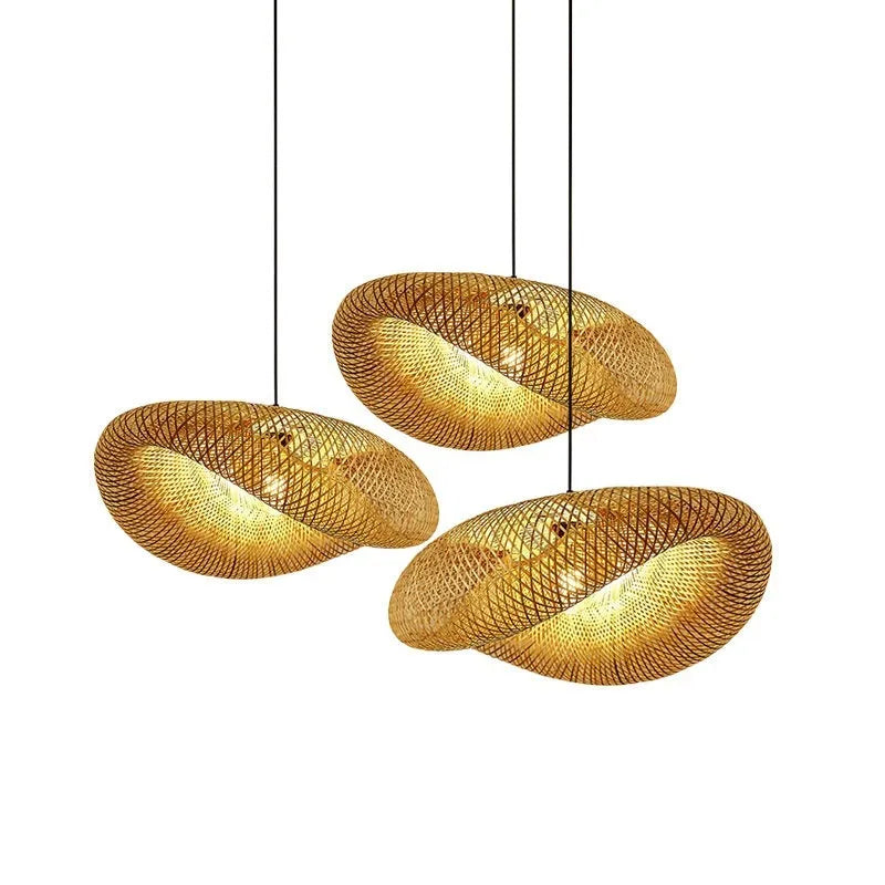 Natural bamboo hanging lamp with straw hat shape in 40cm 50cm or 60cm diameter for rustic decor