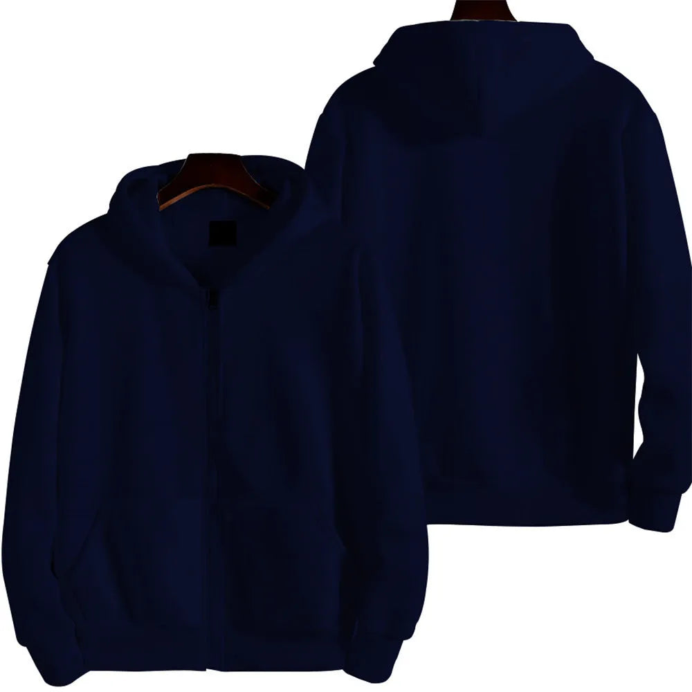 Men's solid colour loose fit zip-up sports jacket on hanger