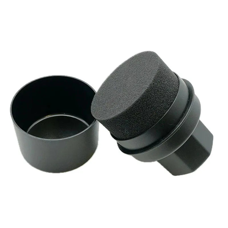 Black tyre polishing sponge brush with lid measuring 85x120mm for car tyre maintenance