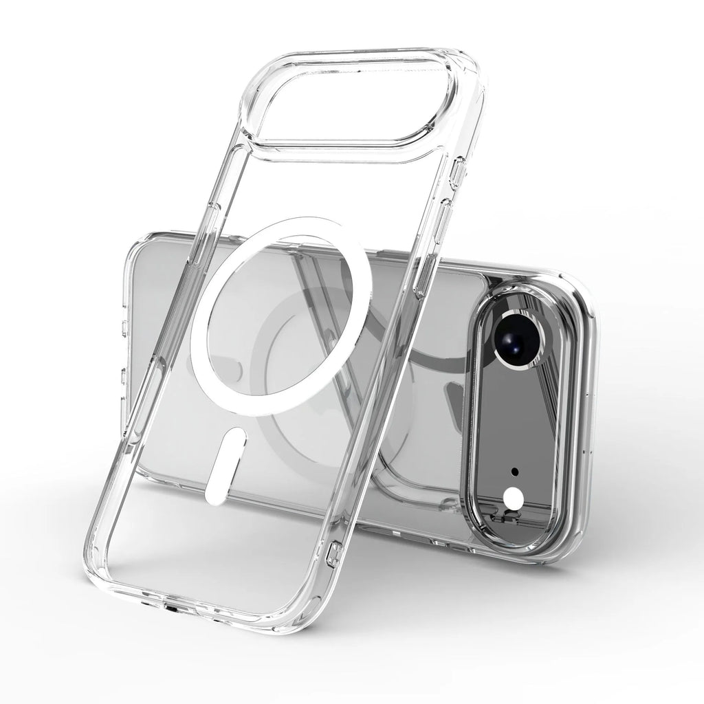 Transparent magnetic shockproof phone case for iPhone 17 AIR and iPhone 17 Pro models.
