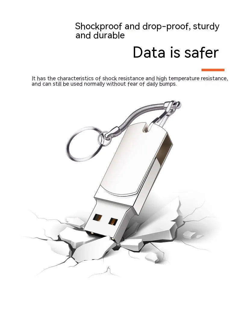 White small fat USB flash drive with rotating metal casing showing 16GB capacity