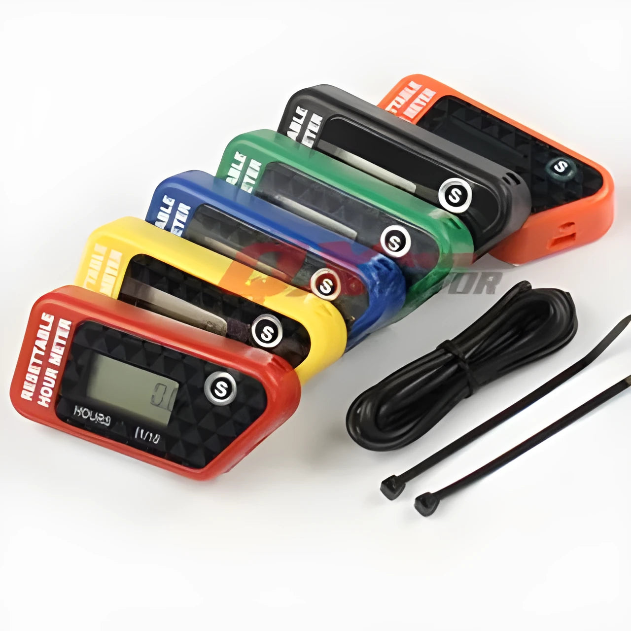 Black waterproof maintenance timer with LCD display for outdoor power equipment service scheduling
