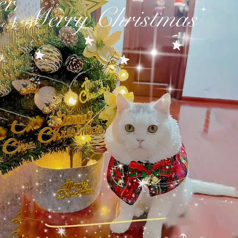 Polyester pet Christmas cloak dog shawl cat warm scarf in snowflake or bell designs