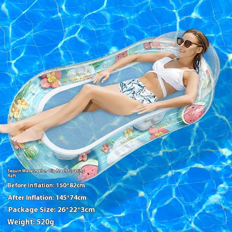 PVC inflatable floating row with thick sequins and wave design in multiple colour patterns