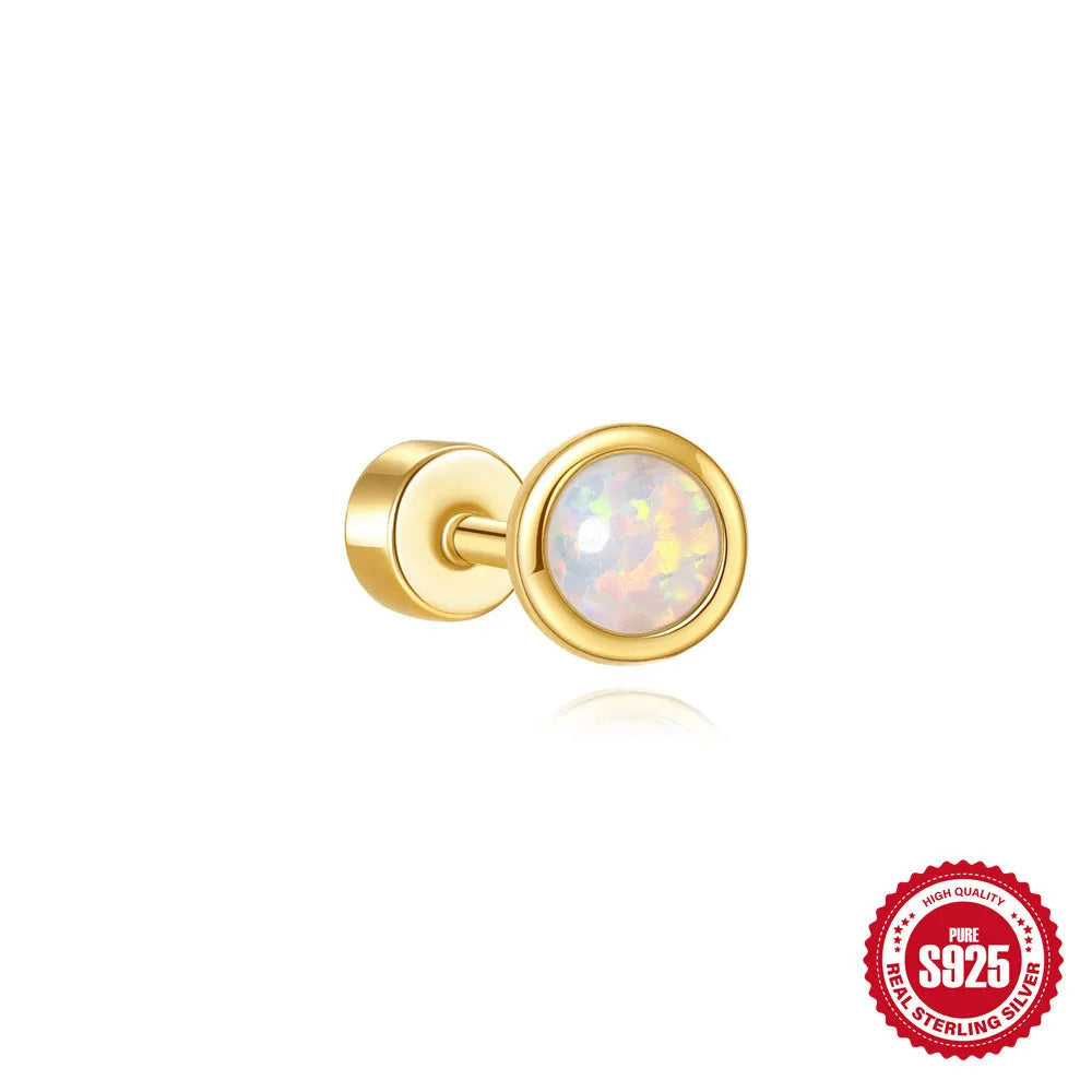S925 sterling silver flat column geometric ear bone studs with thread detail in a gold colour finish
