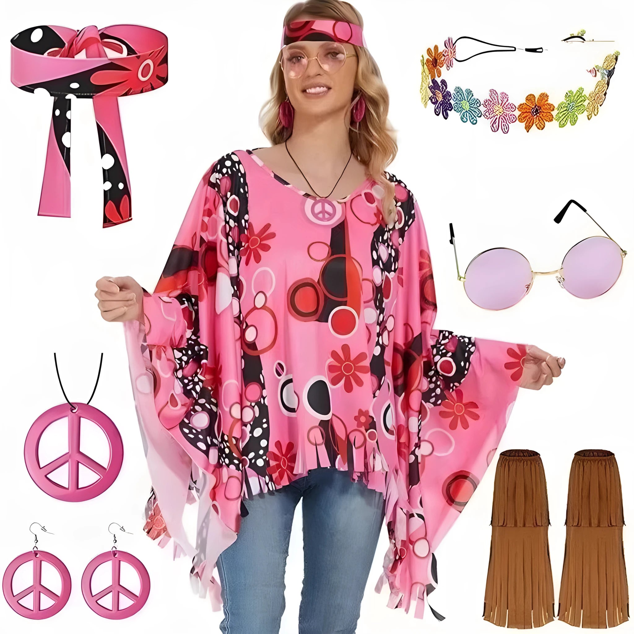 Tie dye cloak costume with colourful bell sleeves and irregular pattern for Halloween