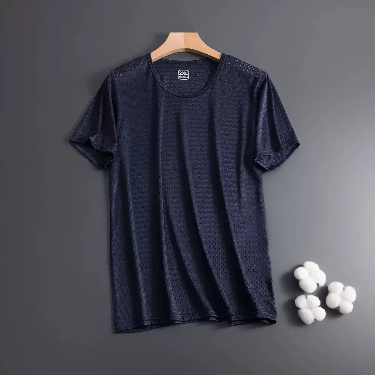 Men's ice silk short sleeve t-shirt in loose fit regular cut, shown in available colours black, white, navy blue, gray and wine red