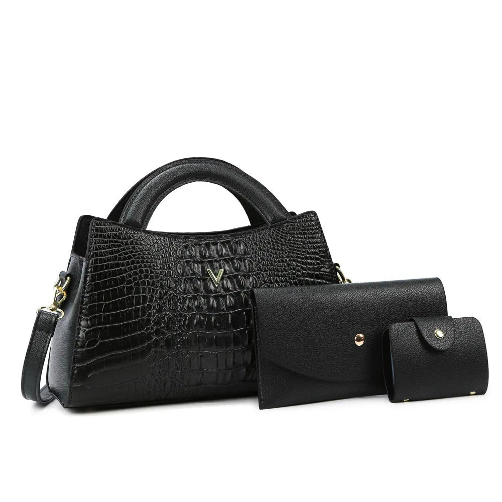 Women's square crossbody handbag with crocodile pattern texture in multiple colour options