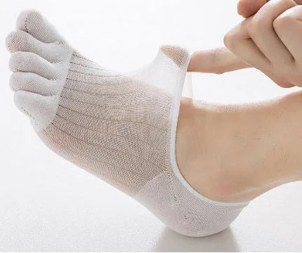 Modal cotton five-finger ultra-thin breathable boat socks in black, shown in a flat lay.