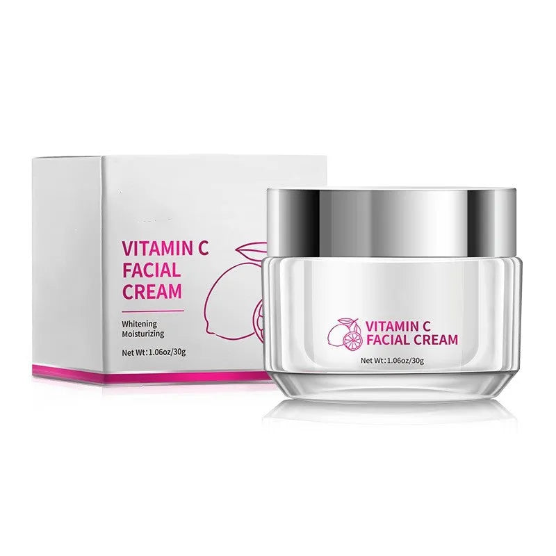 30g Vitamin C face cream in white 6x6x5.2cm tub with universal skin type labelling