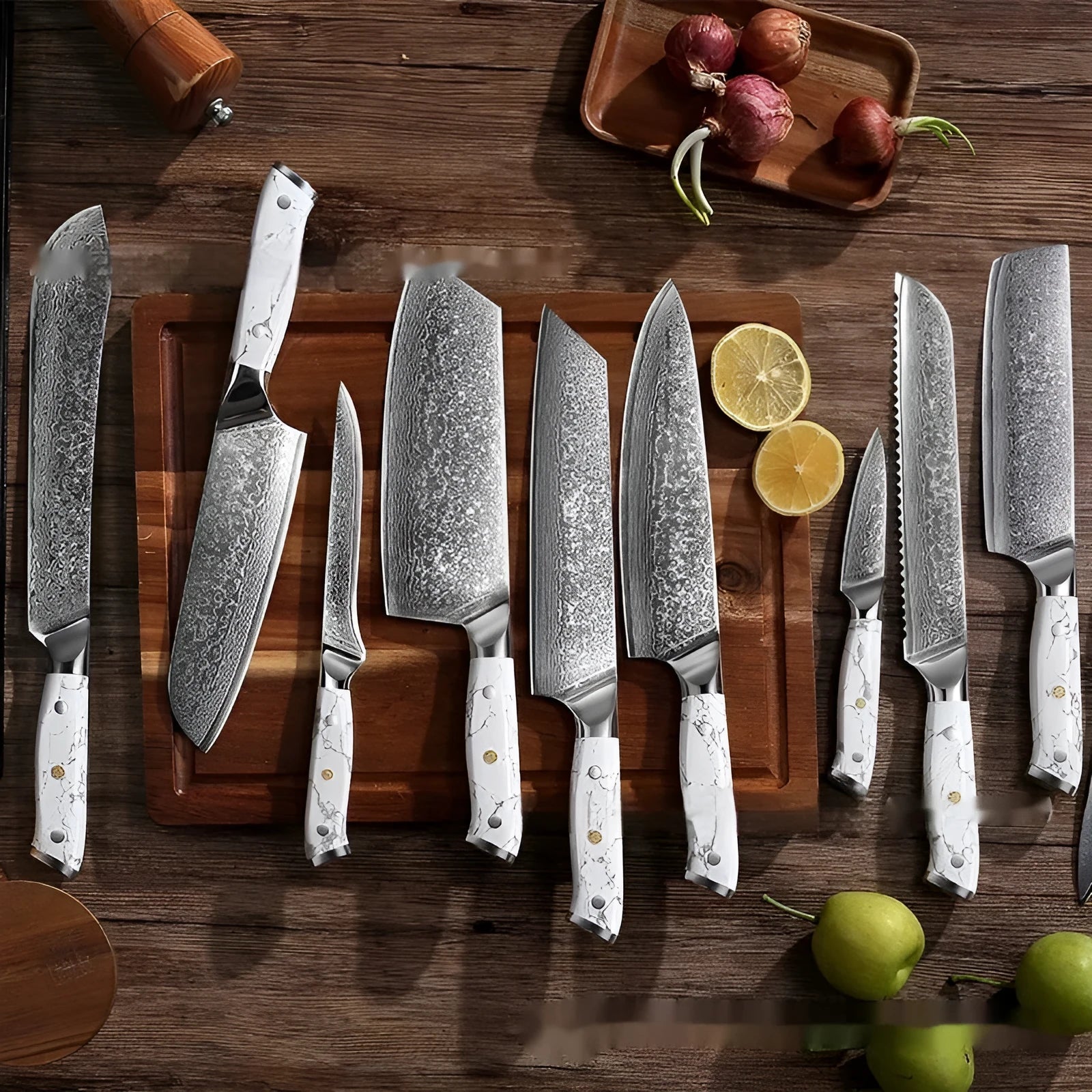 Damascus chef's knife with 21cm VG10 steel blade and modern handle