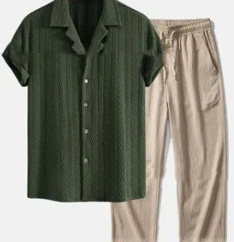 Men's loose fit summer shirt and trousers suit in polyester milk silk fabric available in six colours