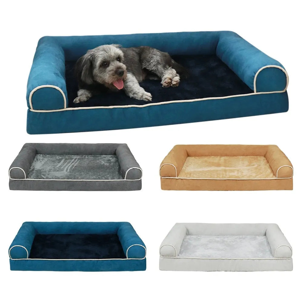 Square cloth dog bed with sponge insert, shown in dark grey colour