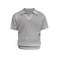 Men's business style polo shirt with striped collar in ice silk fabric, available in creamy-white, black and grey colours
