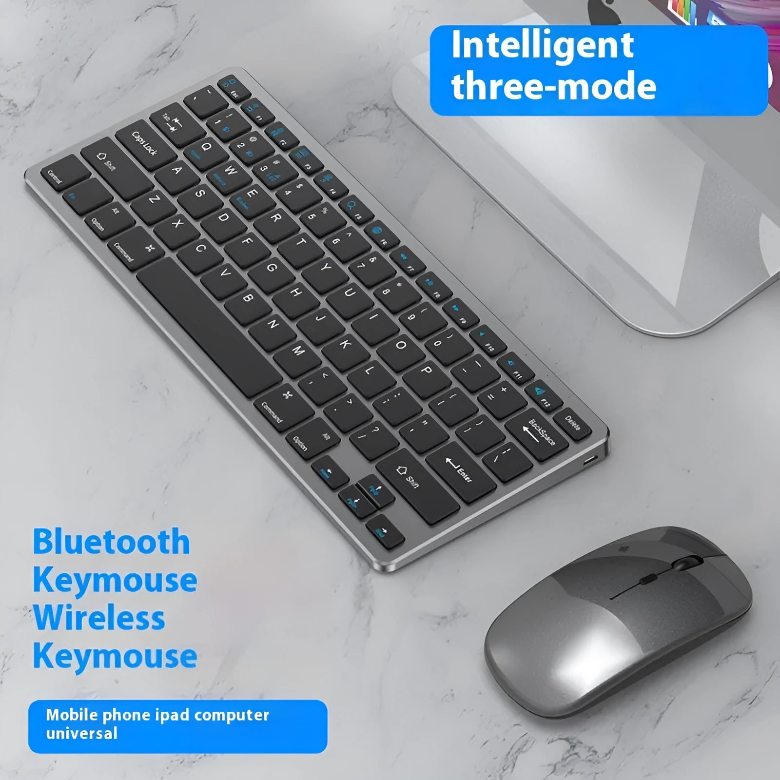 Ultra-thin wireless keyboard and mouse set with Bluetooth and 2.4G connectivity in black silver or gun colour finish