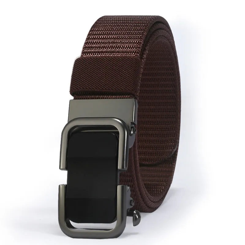 Men's navy blue nylon canvas belt with a silver alloy toothless buckle on a 120cm strap.