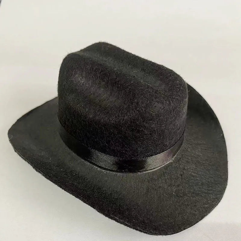 British cat cowboy hat in non woven fabric with decorative velvet belt and ribbon trim