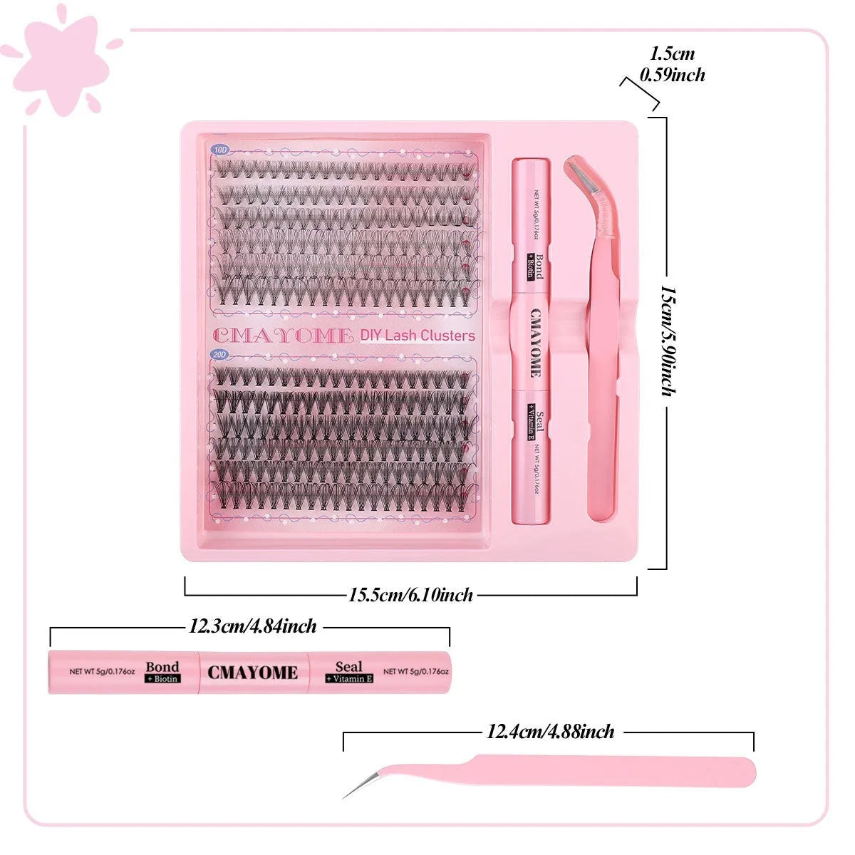 DIY single cluster individual false eyelash set in natural thick mixed split types.