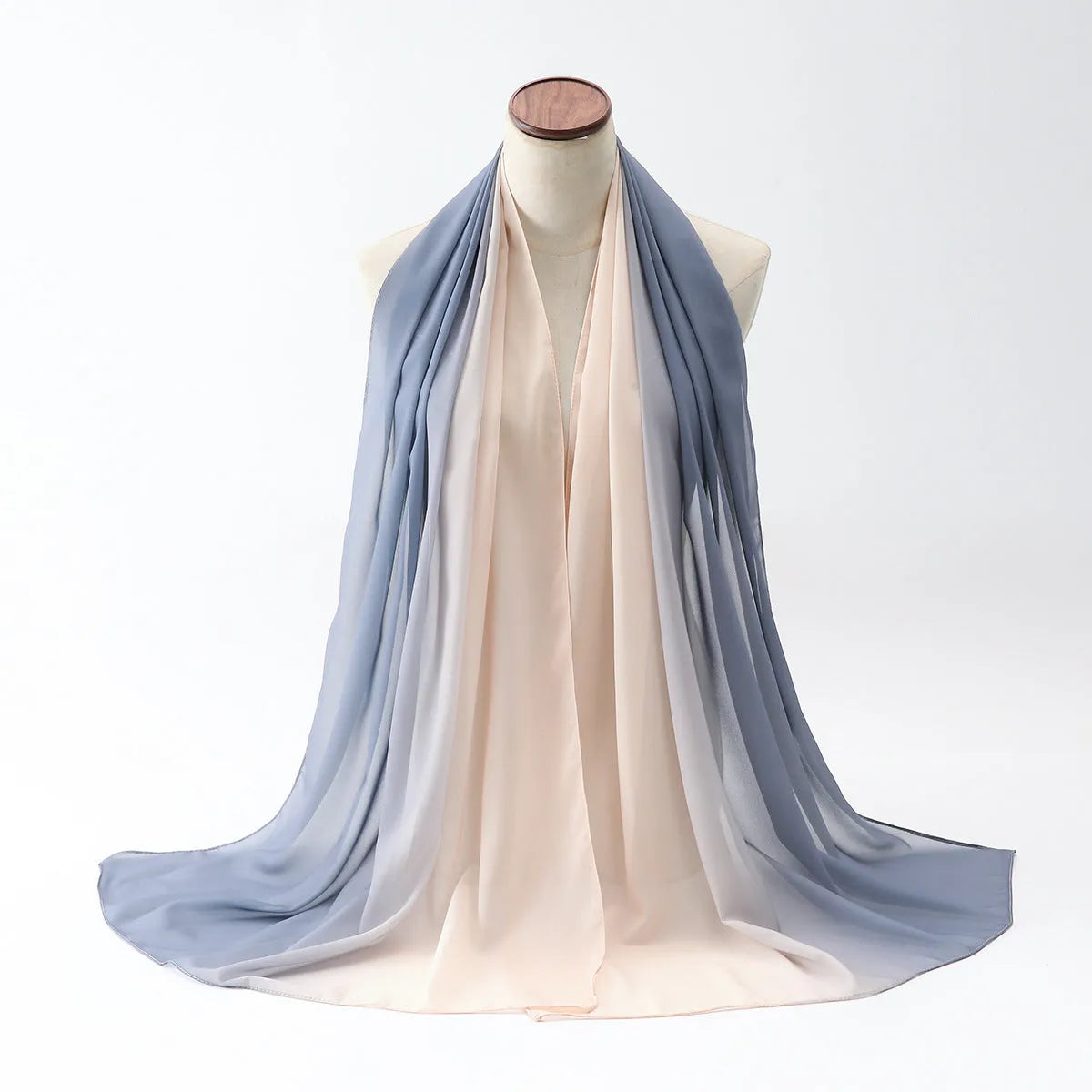 Long polyester chiffon summer scarf for women in an ethnic style, shown in one of twelve available colours.