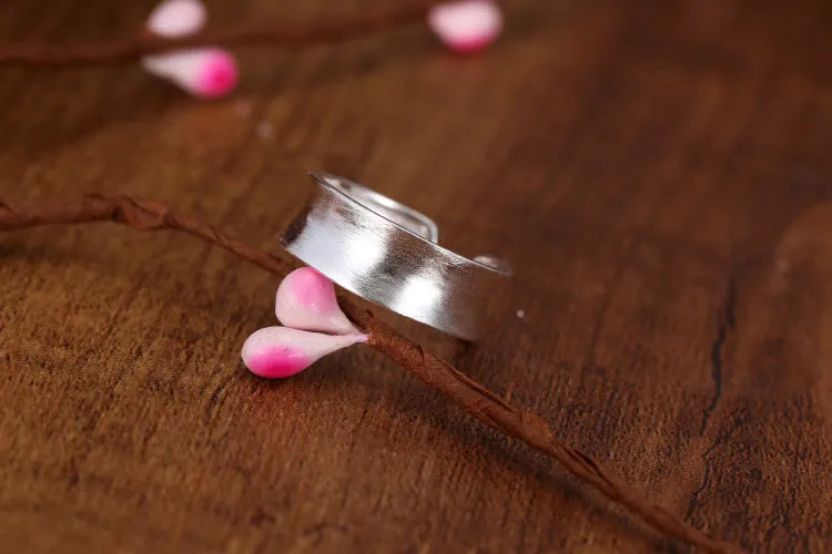Adjustable open ring geometric design frosted sterling silver jewellery