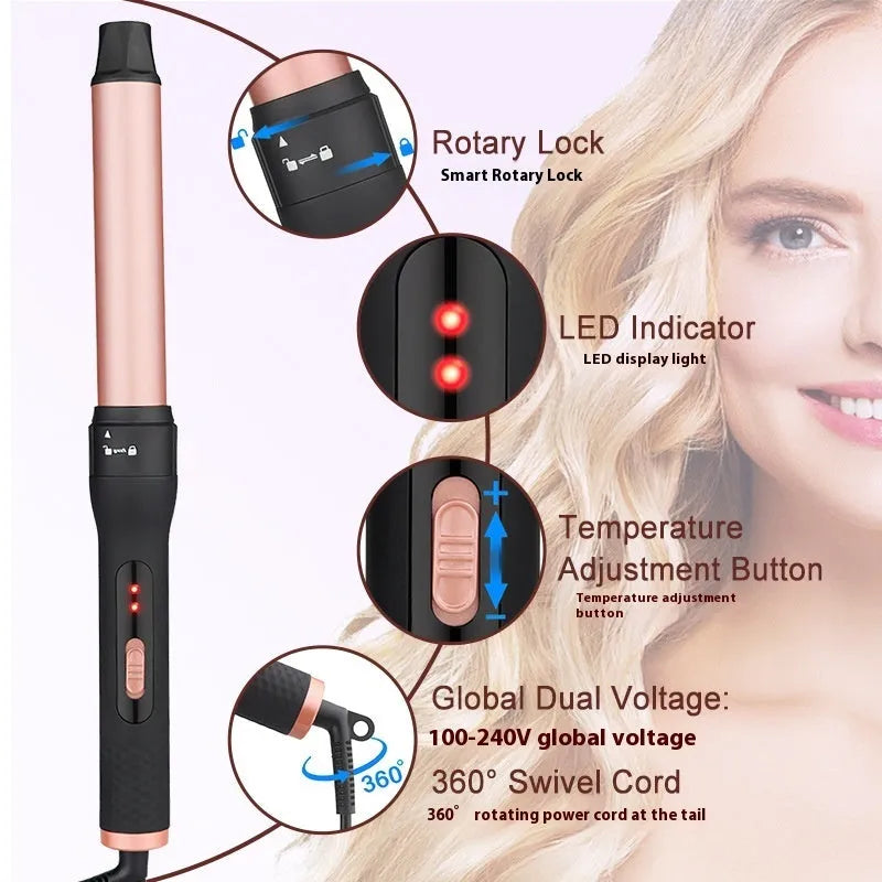 Three-tube water wave hair curler with dual curling and straightening functions on wired AC power