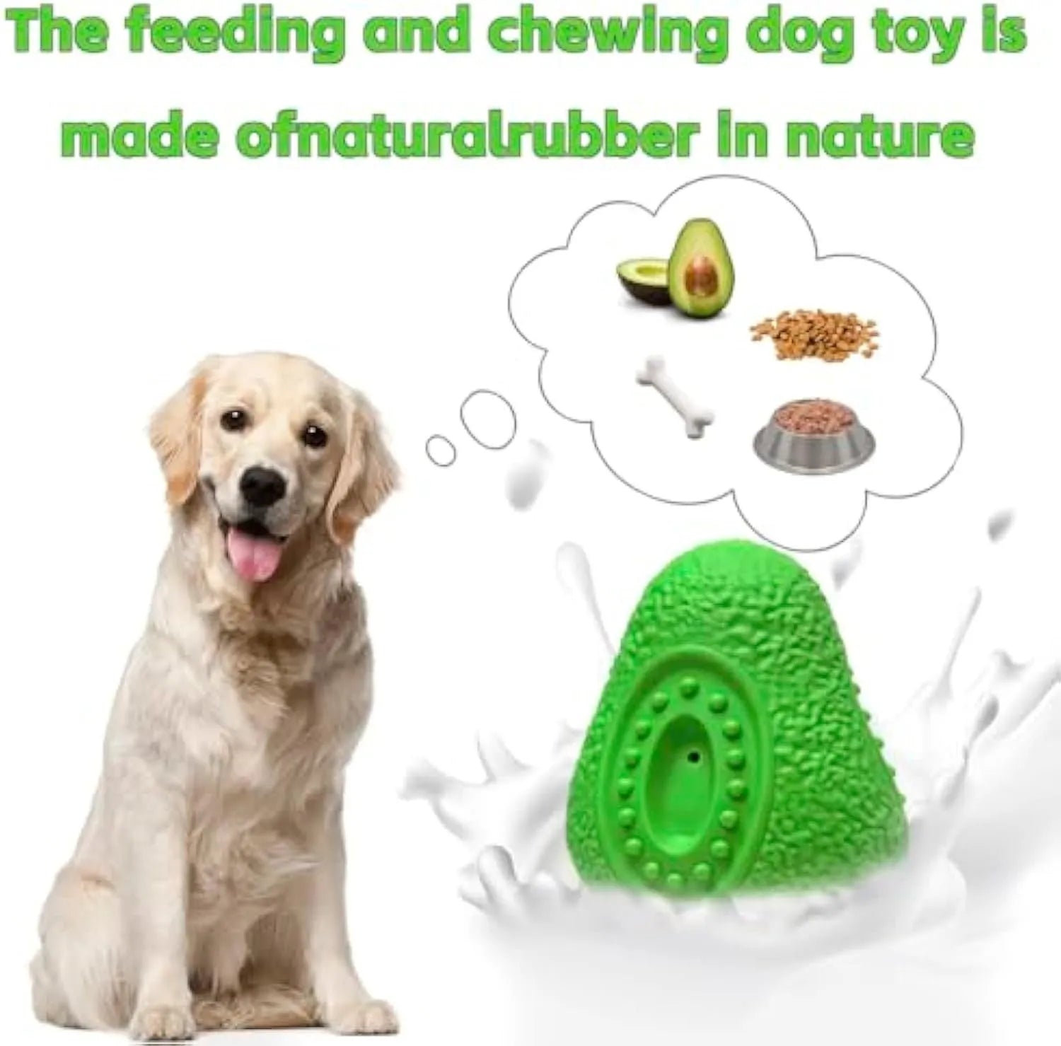 Green natural rubber dog chew toy for aggressive chewers, shaped like an avocado.