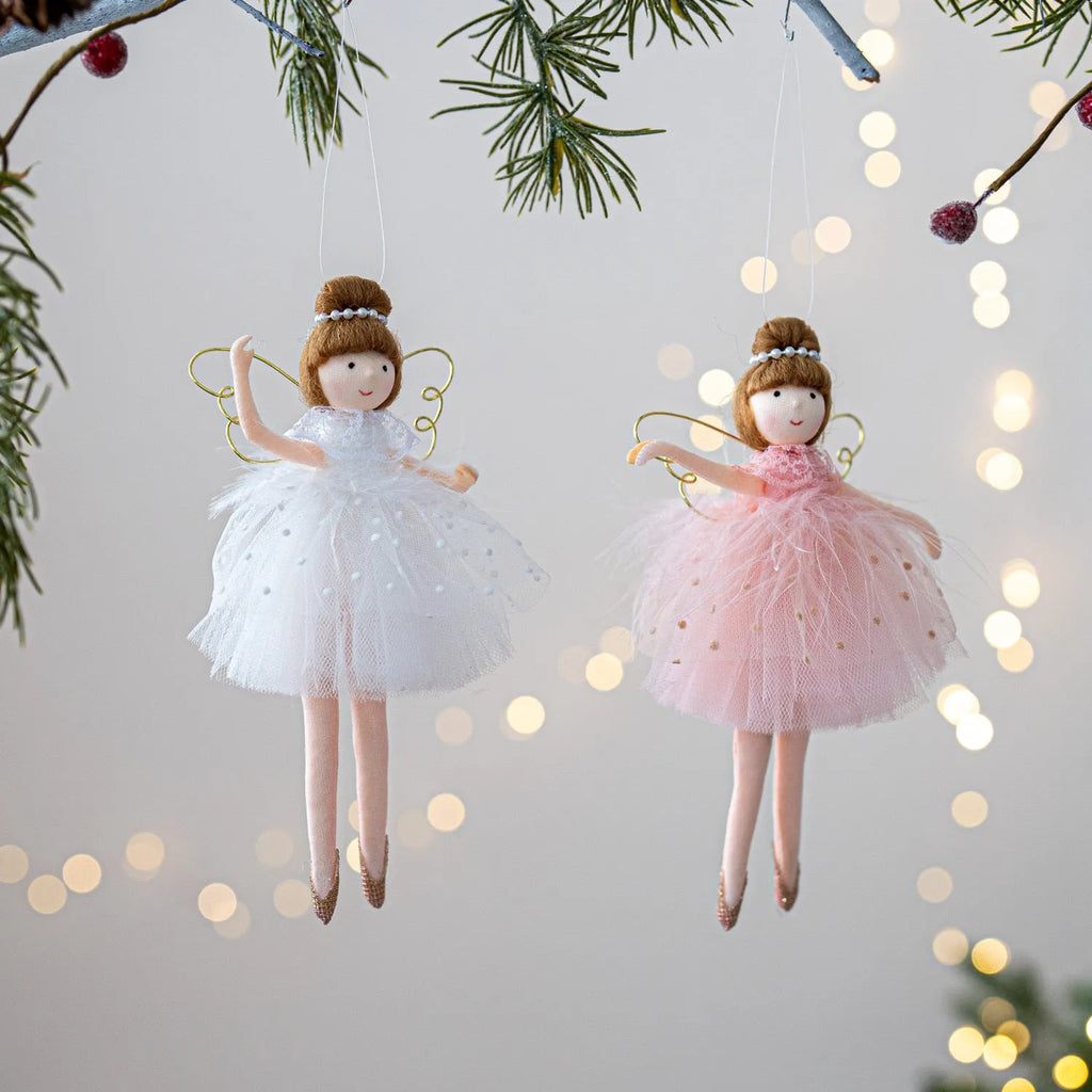 Pink and white cloth plush ballet angel doll ornament with modern minimalist design