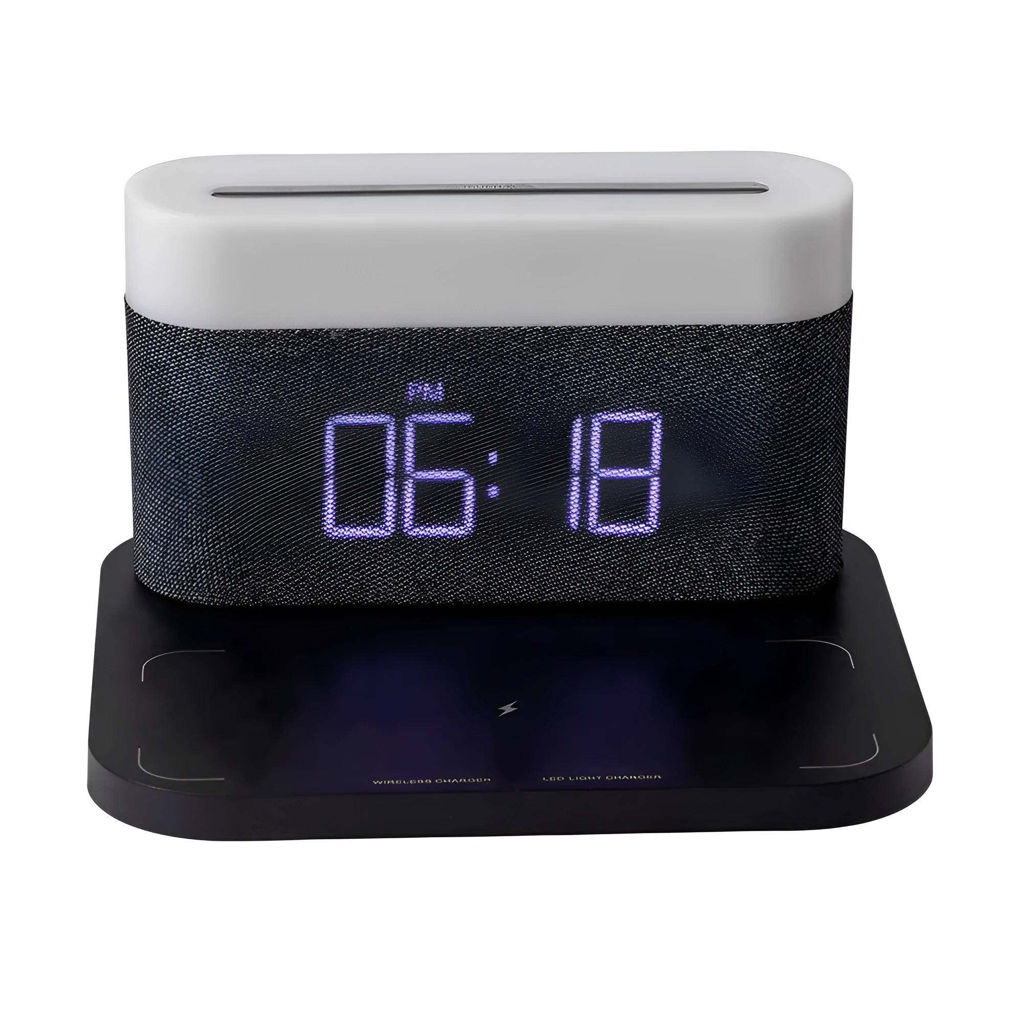 Wireless desktop charger with clock display and night light in modern ABS design