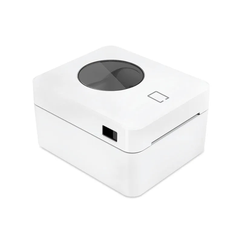 White Bluetooth thermal label printer with compact dimensions for shipping documentation