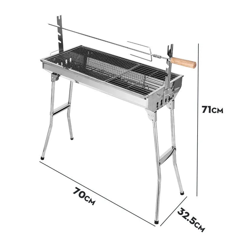Stainless steel portable barbecue oven with charcoal stove and grilling accessories