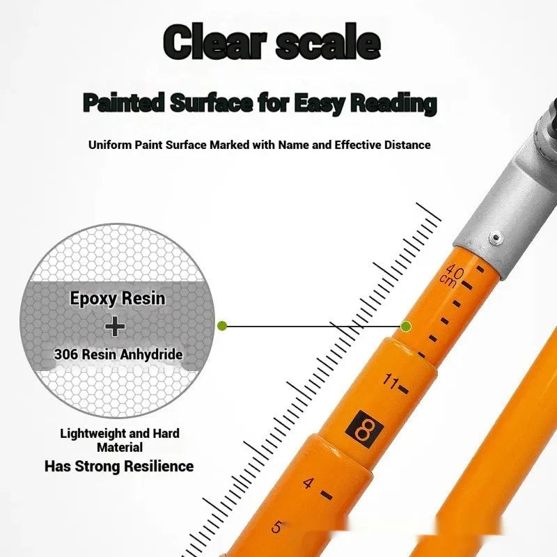 Telescopic fibreglass truck height measuring rod extended to show clear measurement scale