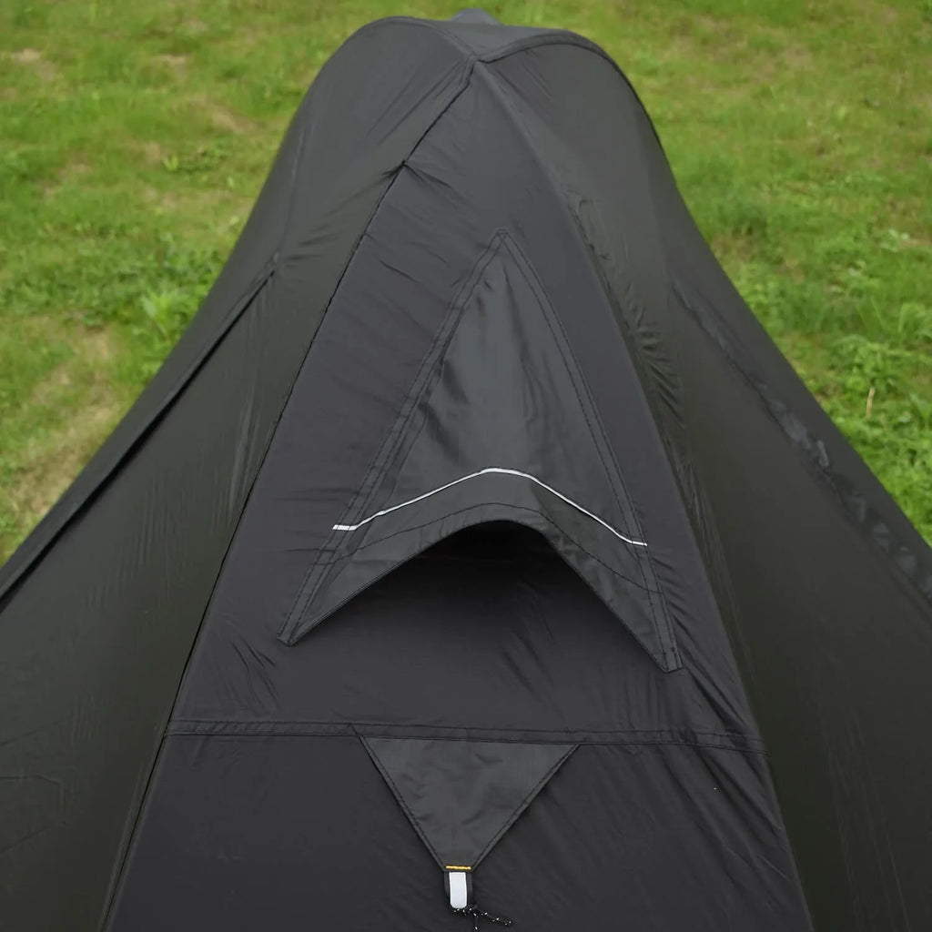 Single person camping tent with aluminium poles shown in expanded position with orange colour option