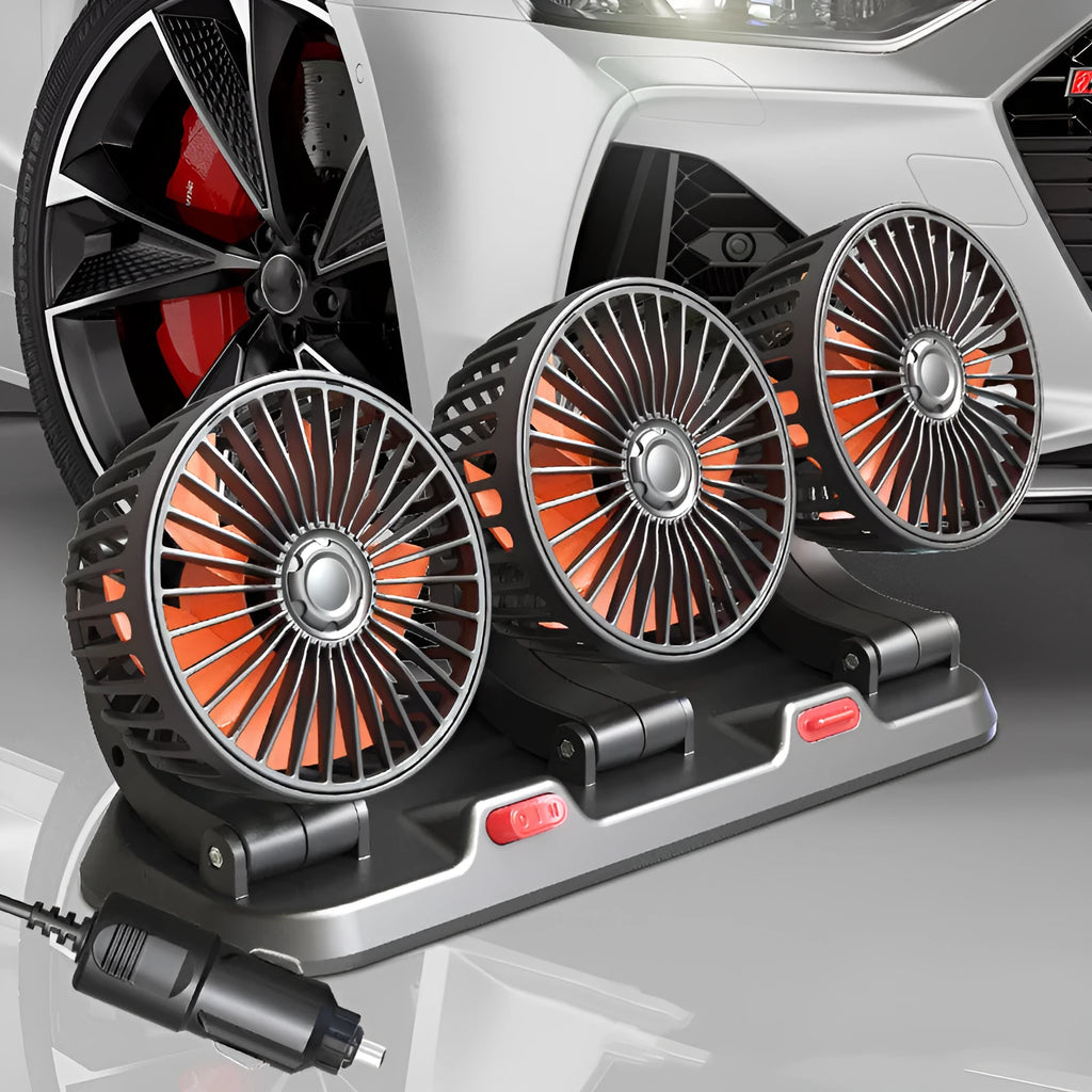 Triple head 12V/24V automotive electric cooling fan with adjustable airflow direction